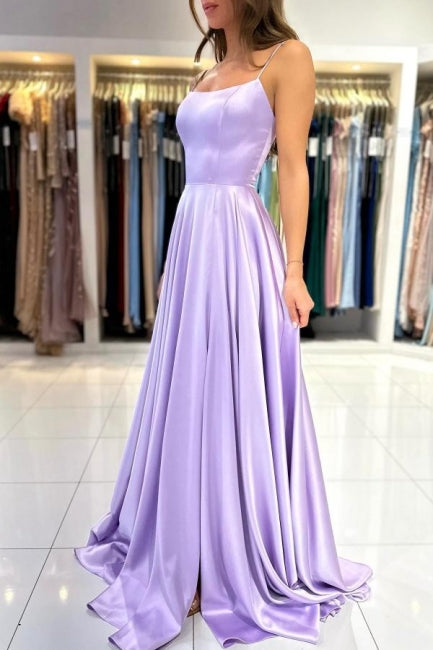 Einfaches langes lila A-Linien-Ballkleid ohne Ärmel