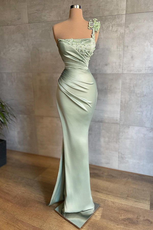 Schlichtes langes Meerjungfrau-Ballkleid mit einer Schulter aus Satin