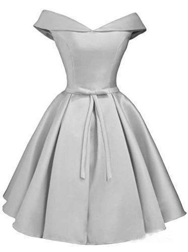 Einfaches schulterfreies Homecoming-Kleid in Blush aus Satin, Abschlusskleid PD288