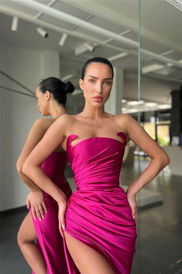Schlichtes, ärmelloses, sexy Meerjungfrau-Ballkleid aus Satin mit Schlitz vorne