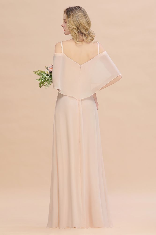 Simple Spaghetti Straps Tiered Prom Dresses | Side Slit A-Line Sleeveless Evening Dresses