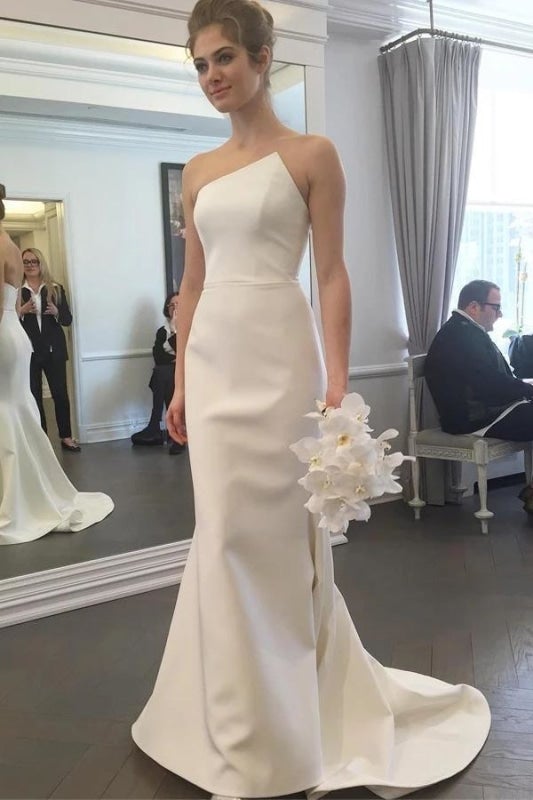 Einfaches trägerloses hübsches Meerjungfrau-Lang-elegantes Elfenbein-Sweep-Schleppe-elegante Brautkleider