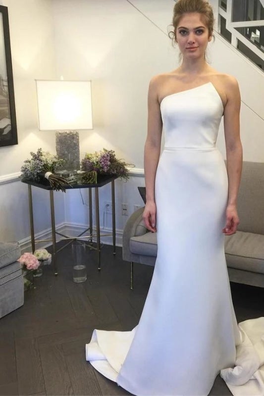 Einfaches trägerloses hübsches Meerjungfrau-Lang-elegantes Elfenbein-Sweep-Schleppe-elegante Brautkleider