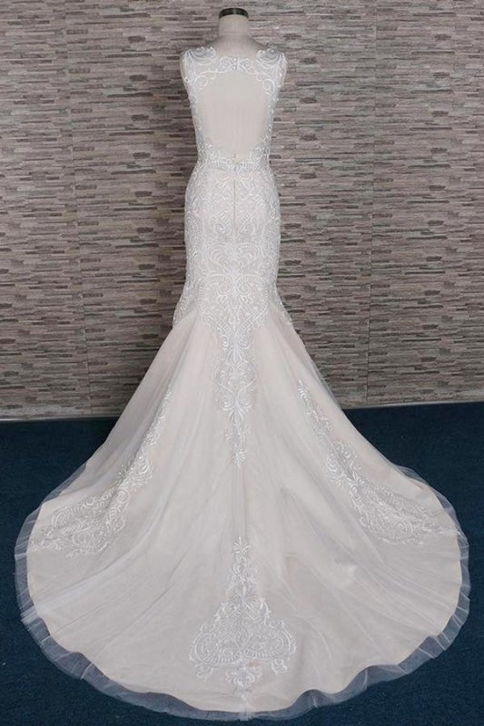 Schlanke Square Neck Appliques Hübsche Meerjungfrau Elegante Brautkleider