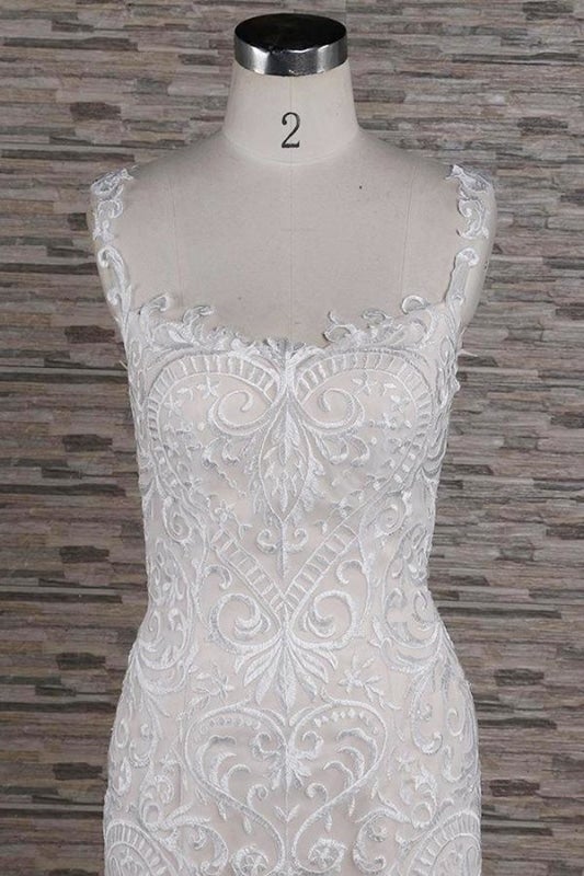 Schlanke Square Neck Appliques Hübsche Meerjungfrau Elegante Brautkleider