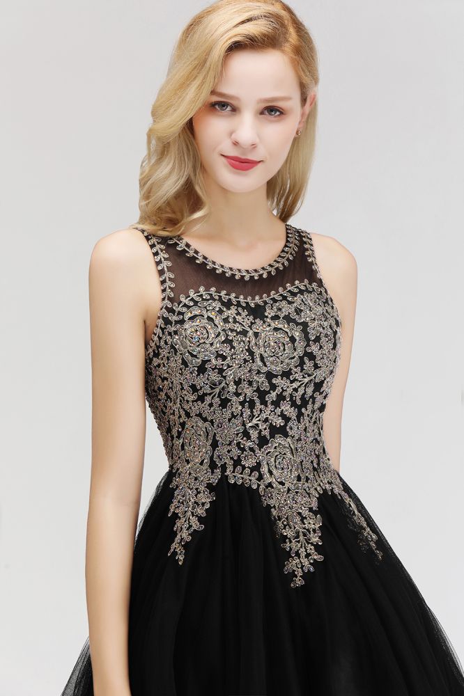 Ärmelloses Aline-Cocktailpartykleid mit funkelnden Perlen