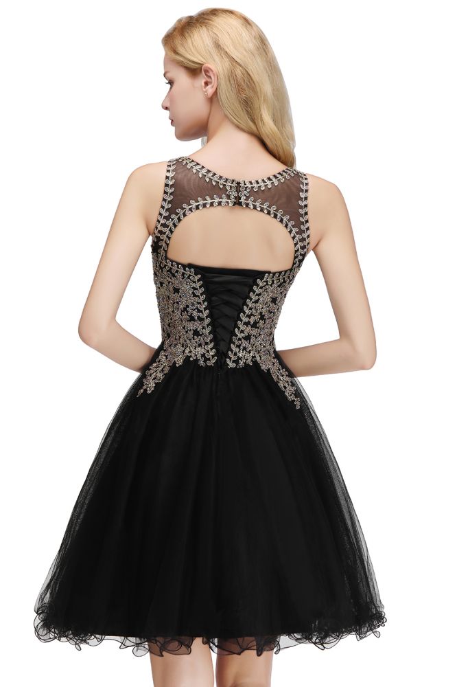 Ärmelloses Aline-Cocktailpartykleid mit funkelnden Perlen