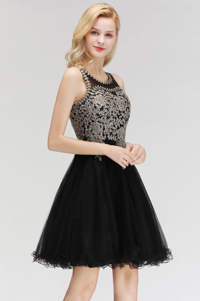 Ärmelloses Aline-Cocktailpartykleid mit funkelnden Perlen