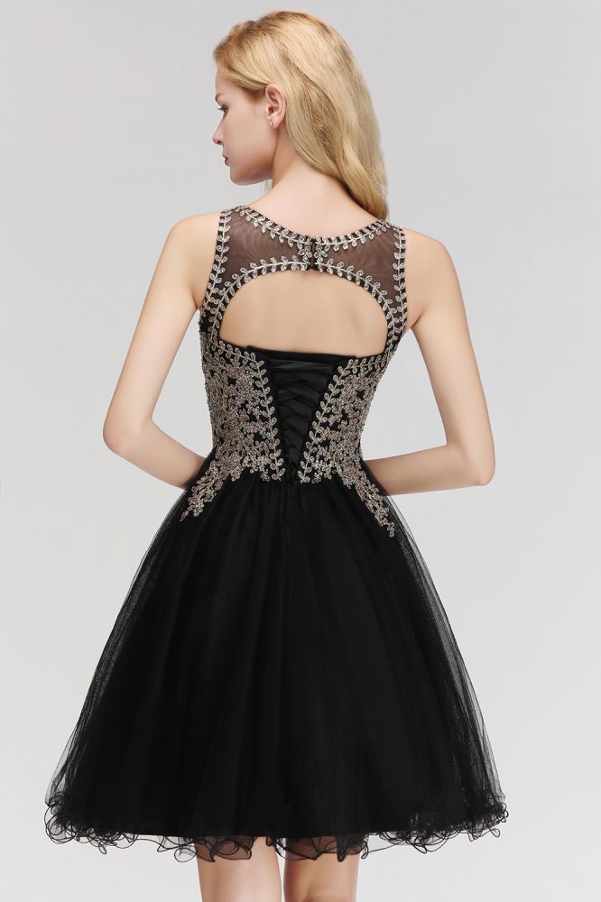 Ärmelloses Aline-Cocktailpartykleid mit funkelnden Perlen