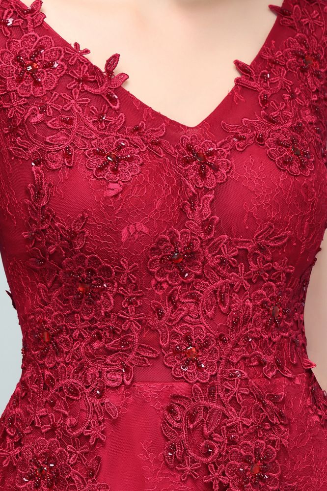 Vestidos de fiesta largos sin mangas con apliques de encaje, corte A, escote en V y cristales
