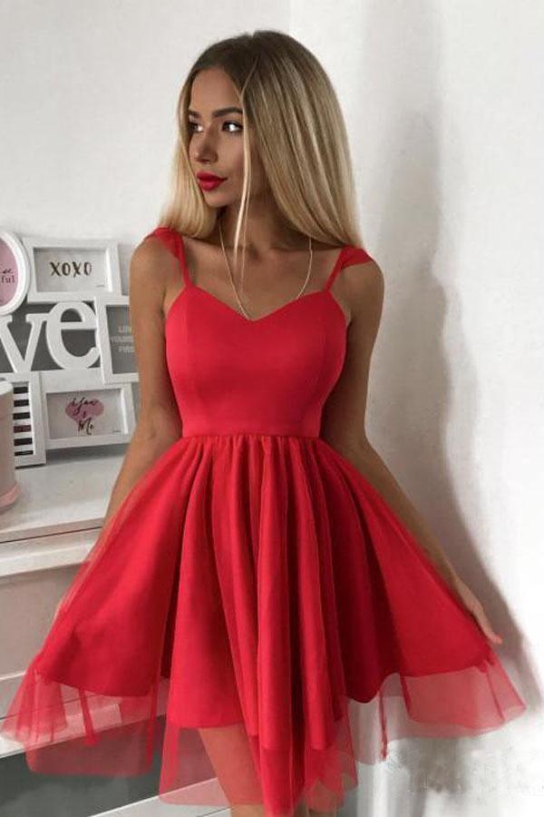 Spaghetti Strap Red Short Prom Dress Mini Homecoming Dress PD305
