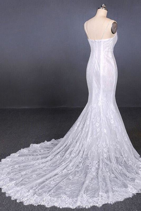 Spaghettiträger Hübsche Meerjungfrau mit Applikationen Spitze Strand Elegante Brautkleider