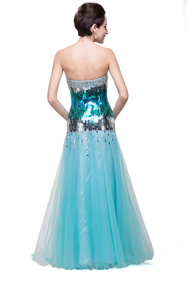 Strapless Floor-length Mermaid Tulle Sequins Porm Dresses