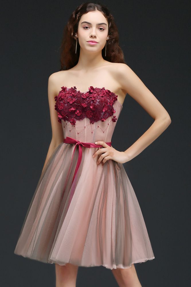Vestido de princesa de tul sin tirantes hasta la rodilla para regreso a casa