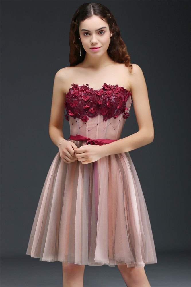 Vestido de princesa de tul sin tirantes hasta la rodilla para regreso a casa