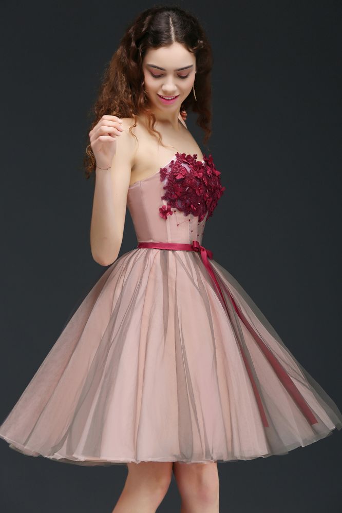 Vestido de princesa de tul sin tirantes hasta la rodilla para regreso a casa