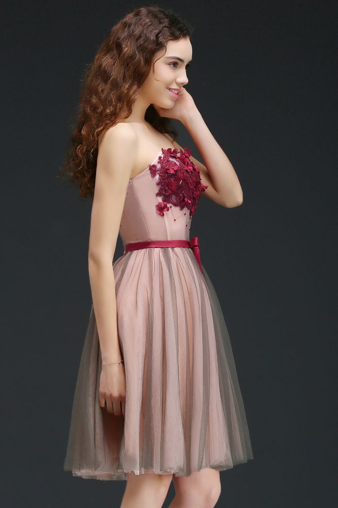 Vestido de princesa de tul sin tirantes hasta la rodilla para regreso a casa