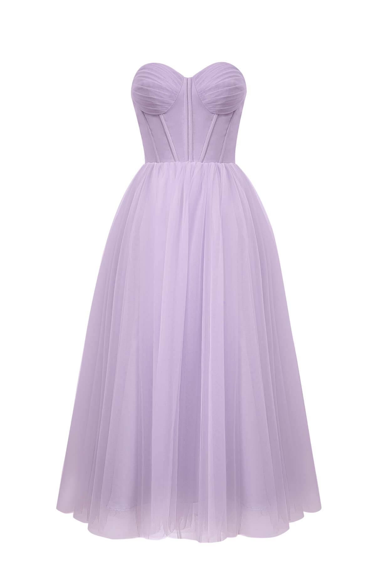 Trägerloses, bauschiges Midi-Tüllkleid