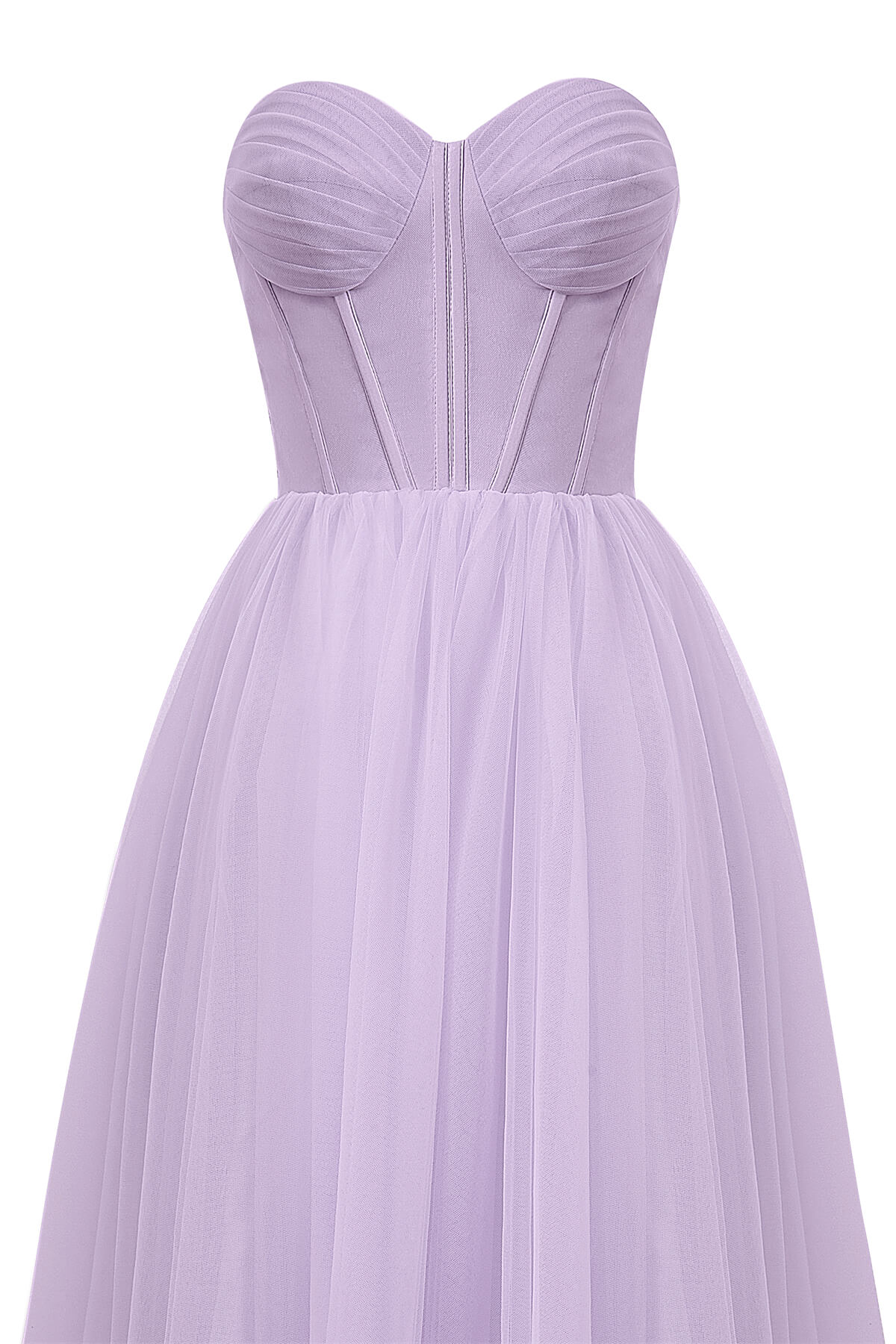 Trägerloses, bauschiges Midi-Tüllkleid