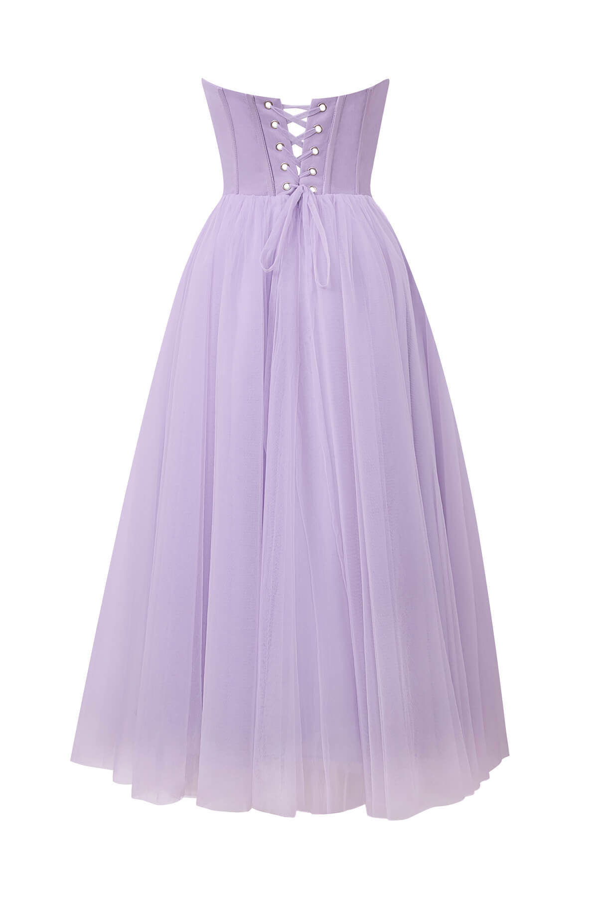 Trägerloses, bauschiges Midi-Tüllkleid