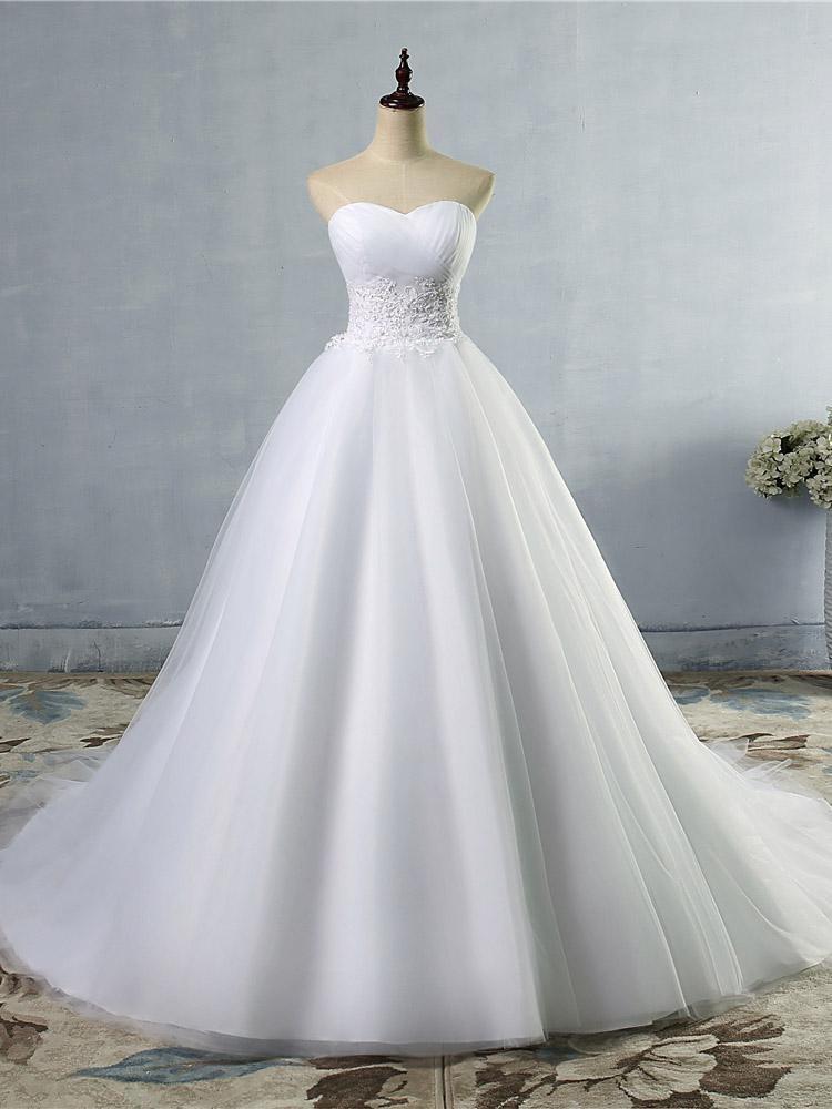 Trägerloses Prinzessinnen-Brautkleid, ärmellos, Brautkleider, weinende Schleppe