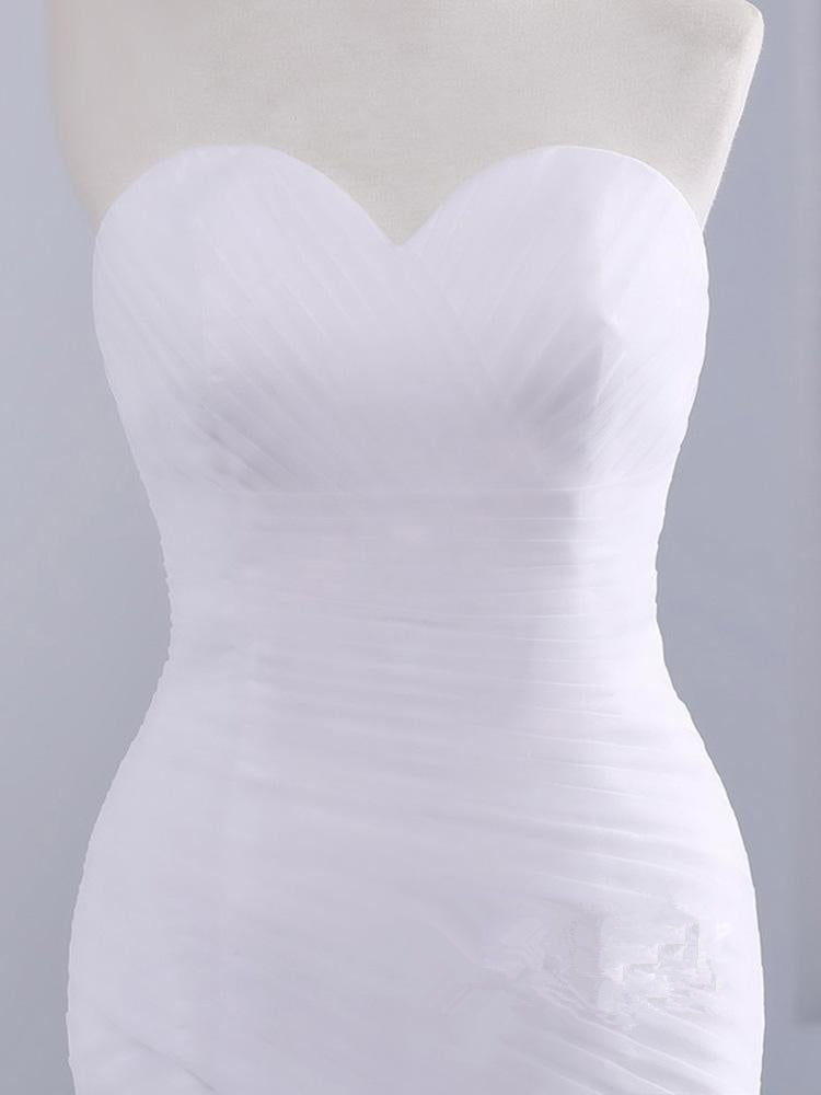 Trägerloses Sweetheart Meerjungfrau Brautkleid Spitze Rüschenlos Tüll Brautmode