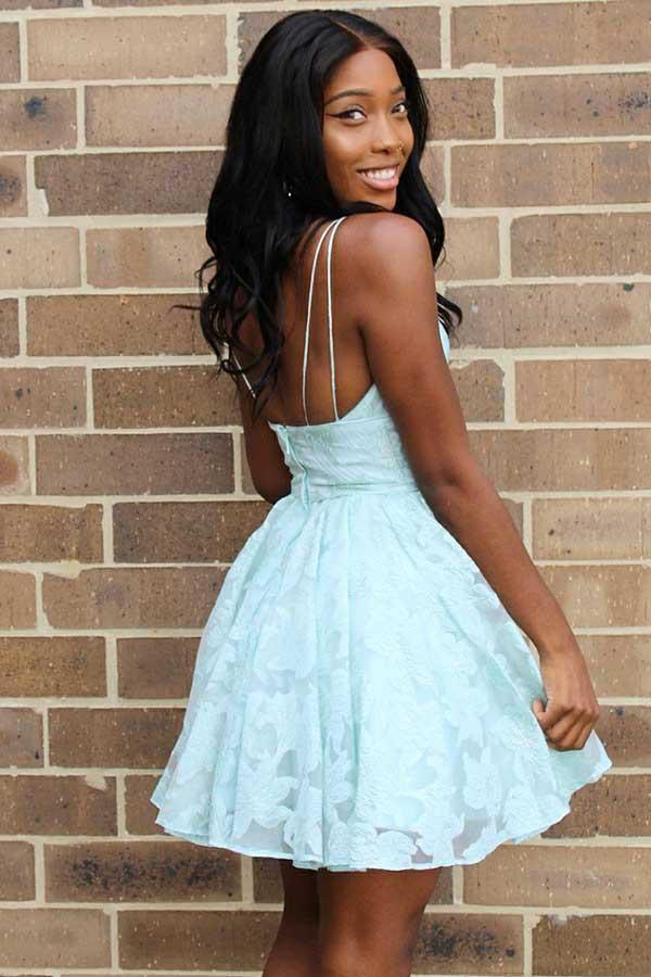 Straps A-line Lace Short Prom Dress Pink Homecoming Dress PD317