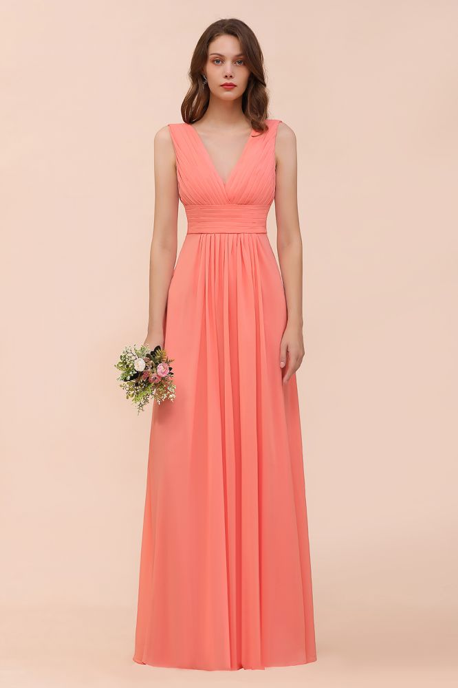 Träger V-Ausschnitt Bodenlanges Brautjungfernkleid Hochzeitspartykleid