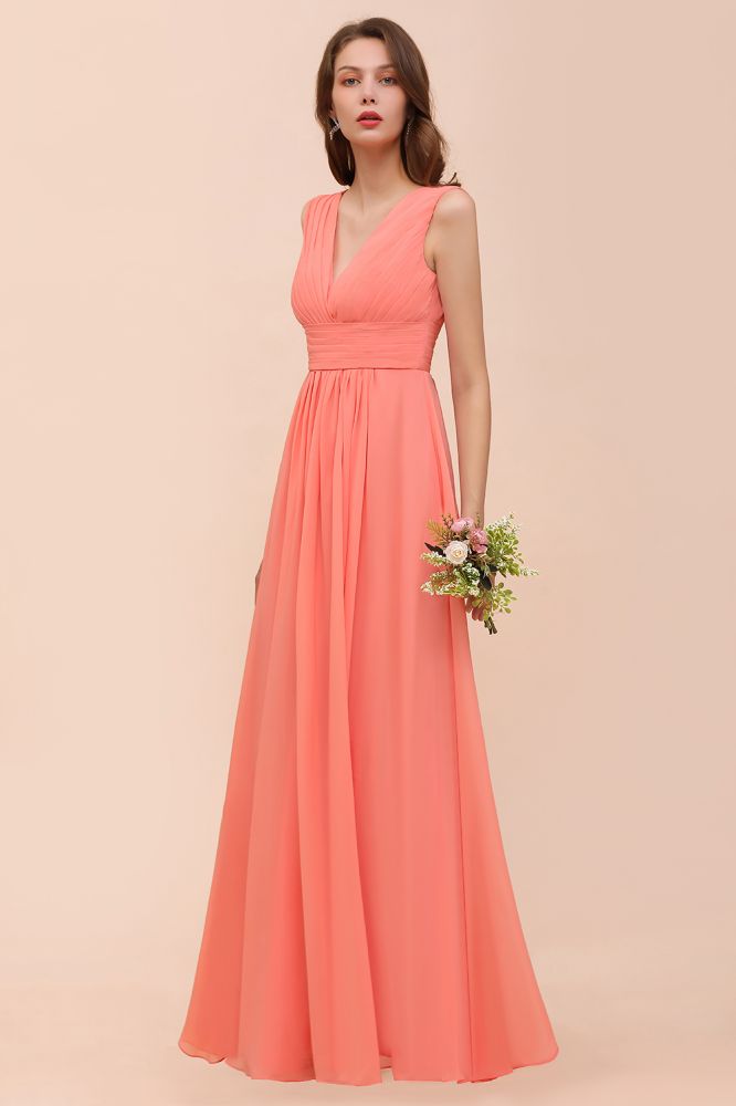 Träger V-Ausschnitt Bodenlanges Brautjungfernkleid Hochzeitspartykleid