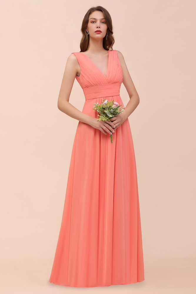Träger V-Ausschnitt Bodenlanges Brautjungfernkleid Hochzeitspartykleid