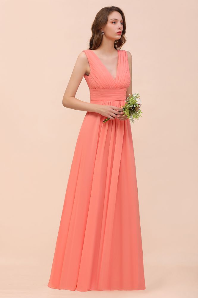 Träger V-Ausschnitt Bodenlanges Brautjungfernkleid Hochzeitspartykleid
