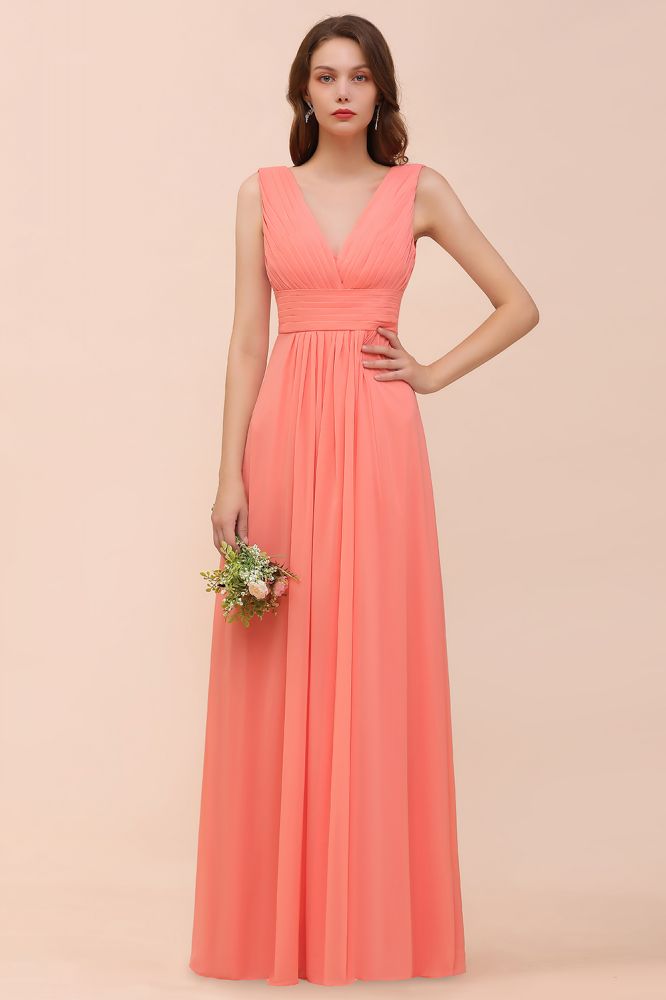 Träger V-Ausschnitt Bodenlanges Brautjungfernkleid Hochzeitspartykleid