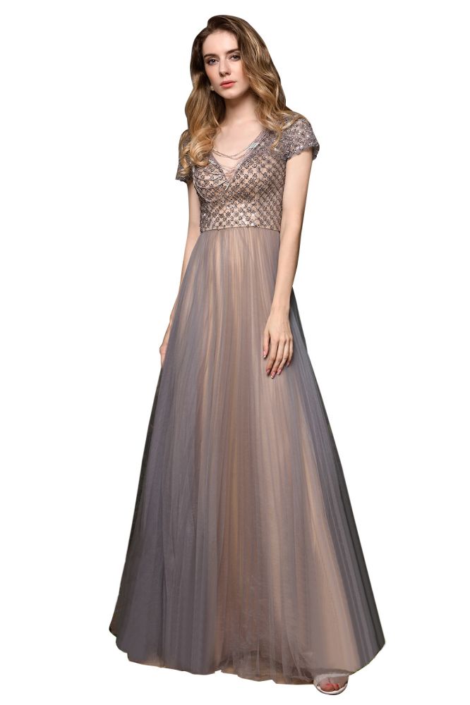 Auffälliges A-Linie Langes Abendkleid Quincenera Swing Kleid Kurze Ärmel