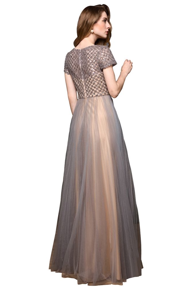 Auffälliges A-Linie Langes Abendkleid Quincenera Swing Kleid Kurze Ärmel