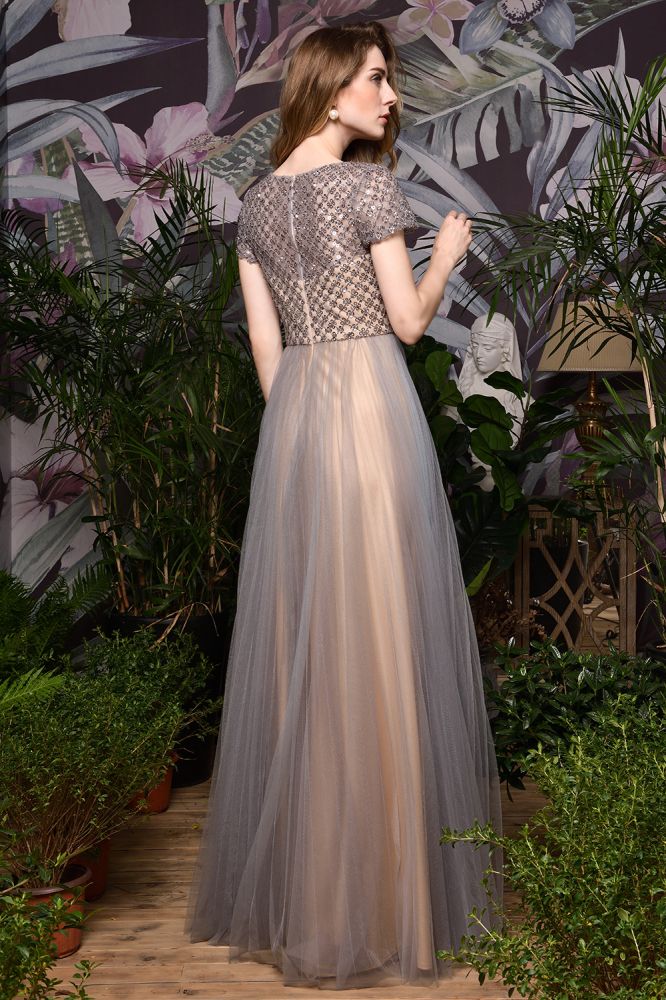 Auffälliges A-Linie Langes Abendkleid Quincenera Swing Kleid Kurze Ärmel