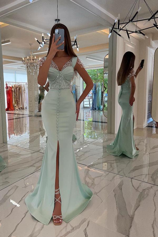 Atemberaubendes langes Meerjungfrau-Ballkleid aus Satin mit Herzausschnitt und Pailletten und Schlitz