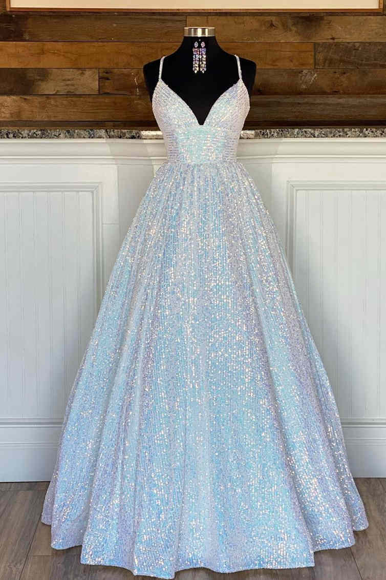 Atemberaubendes langes Ballkleid in A-Linie mit rosa Pailletten