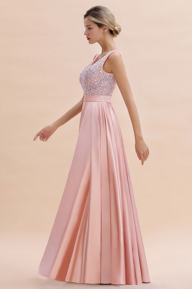 Stilvolles rückenfreies bodenlanges Abendkleid aus Satin mit V-Ausschnitt