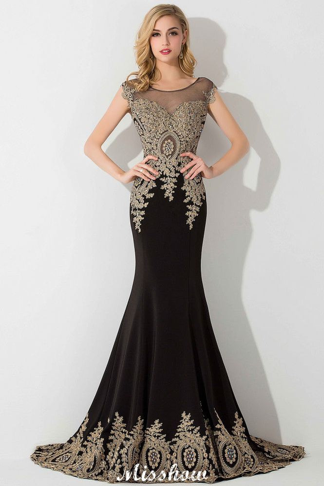 Stilvolles Maxi-Abendkleid mit Flügelärmeln und goldenen Applikationen im Meerjungfrauen-Stil, ärmelloses Partykleid