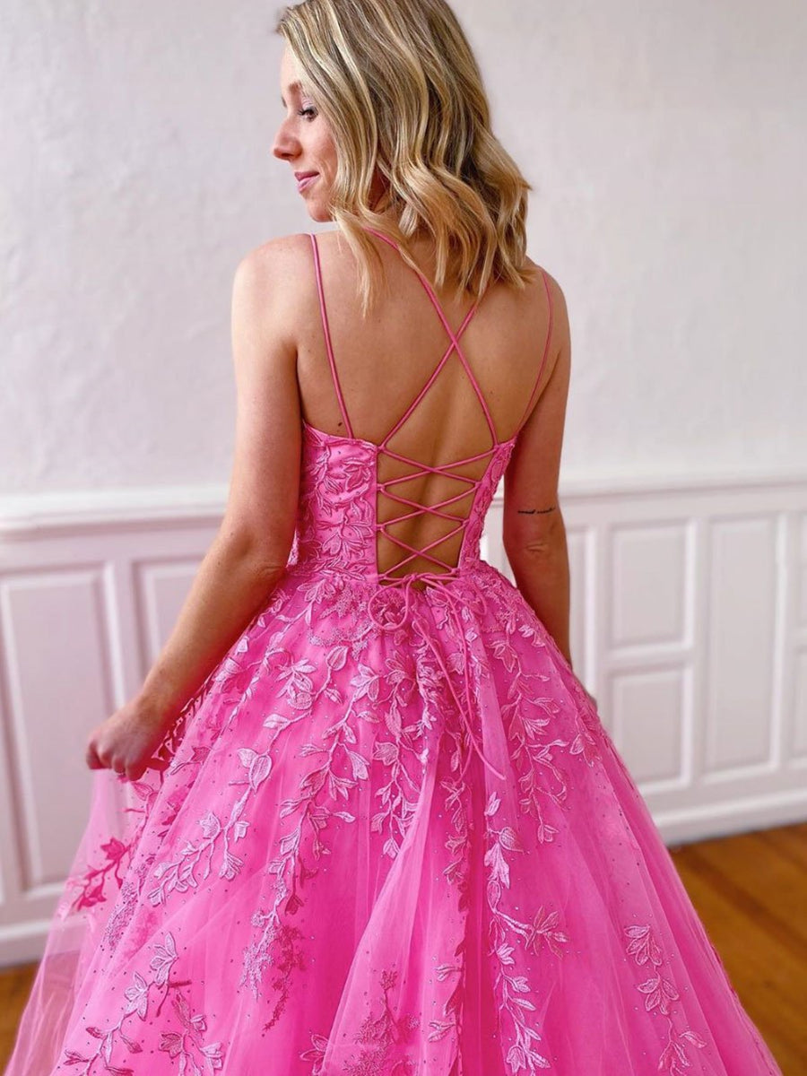 Stilvolles langes, trägerloses A-Linien-Kleid mit Spaghettiträgern und Tüllspitze, rückenfrei, formelle Abschlussballkleider