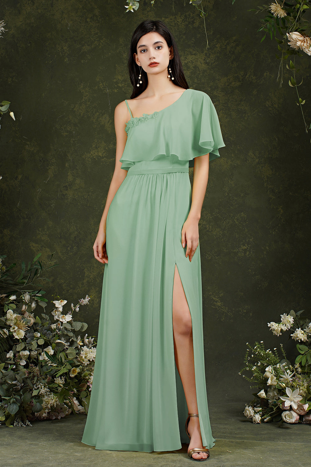 Stylish Split Front One-shoulder Tulle Aline Prom dress
