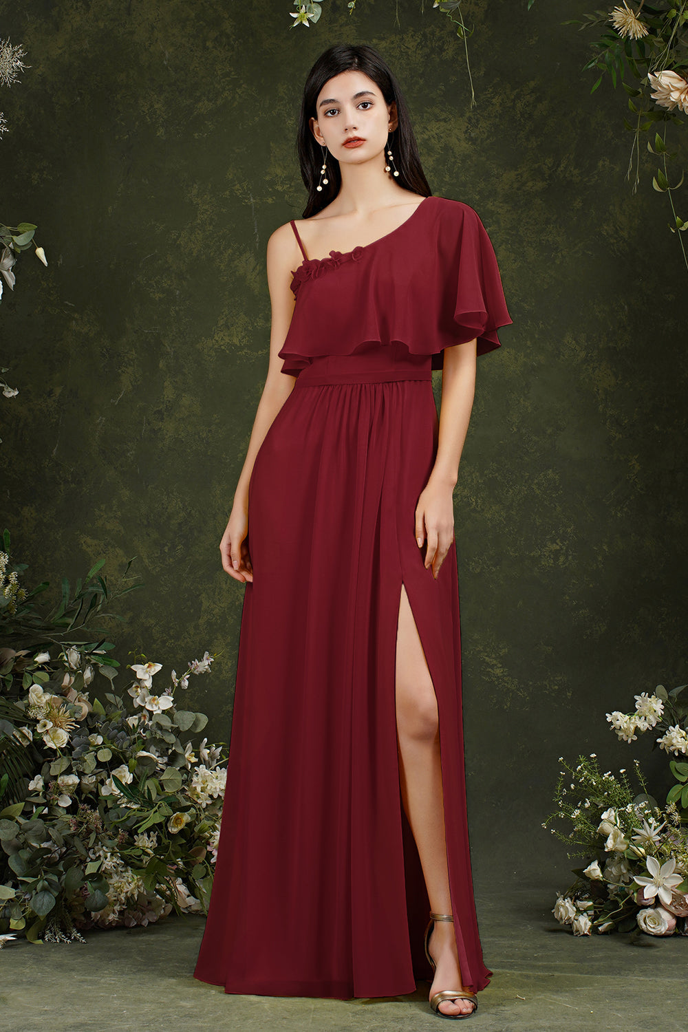 Stylish Split Front One-shoulder Tulle Aline Prom dress