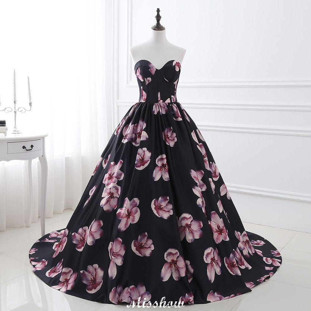 Sweetheart A Line Long Print Flower Evening Dresses