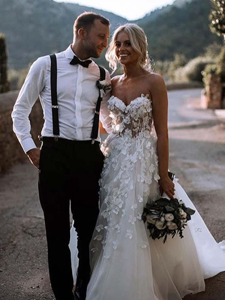 Sweetheart Neck Tulle Wedding Dresses Appliqued Wedding Gowns WD327