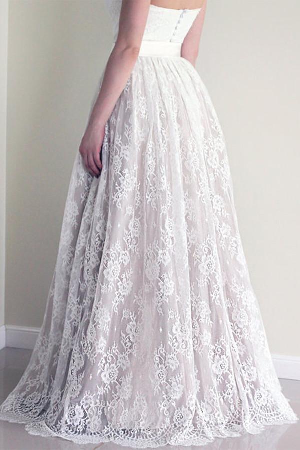 Sweetheart Sleeveless Long White Wedding Dress with Lace WD053