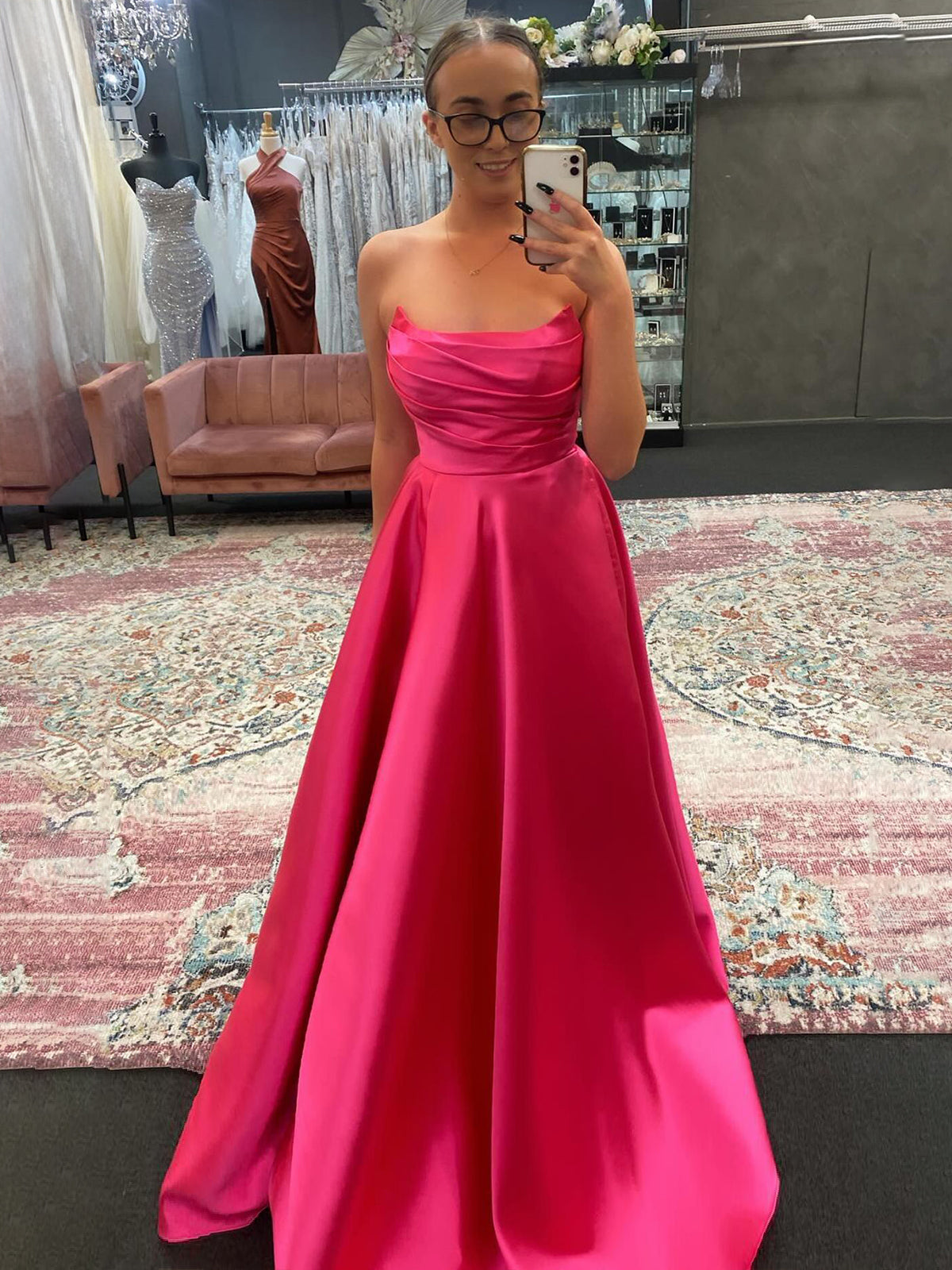 Tanzie | Strapless Sage Green Satin A-line Long Prom Dress