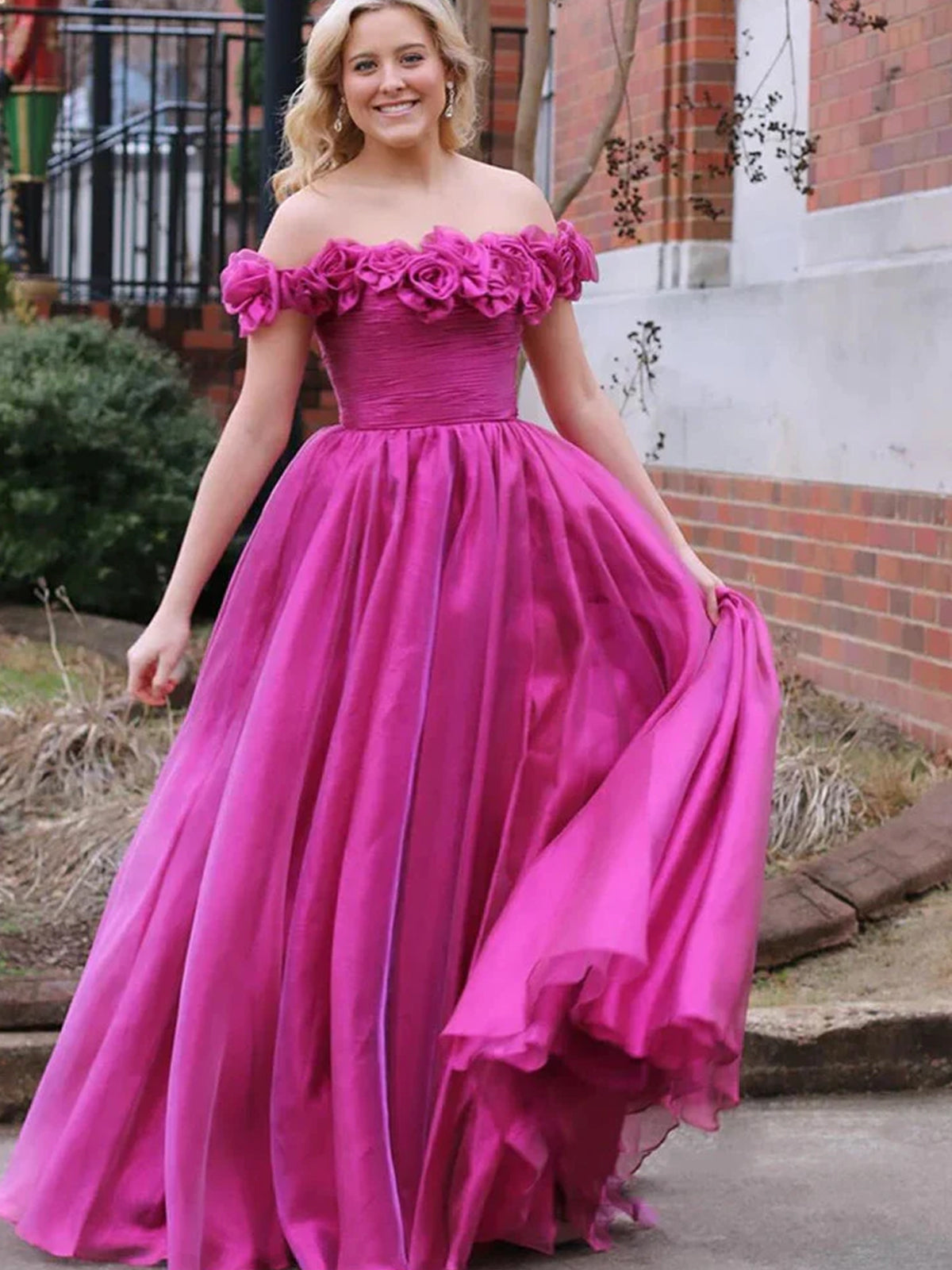 Teodora | Royal Blue Off the Shoulder A-Line Prom Dress with 3D Floral