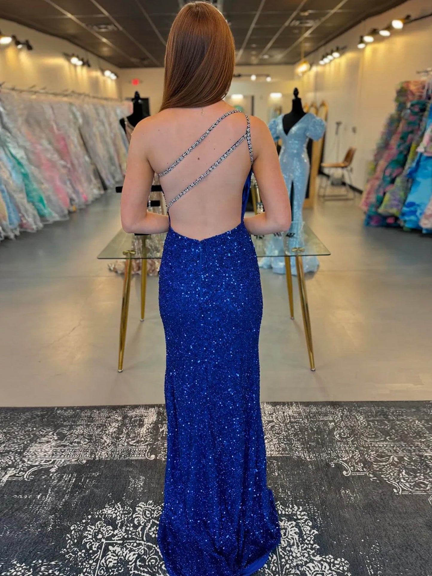 Tove | Orange One Sholder Sequins Mermaid Prom Dresses with Slit