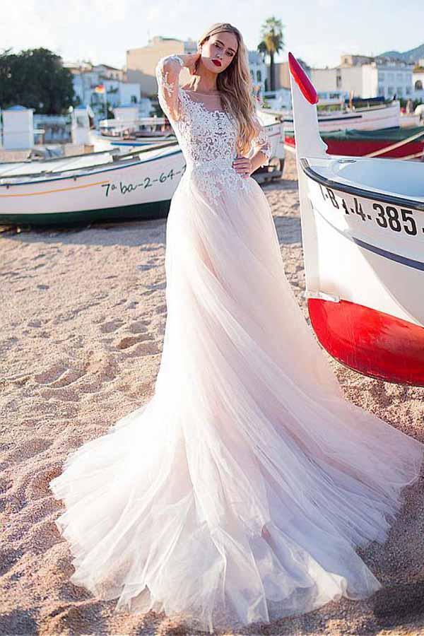 Tulle Scoop Neckline A-line Wedding Dress With Lace Appliques WD188