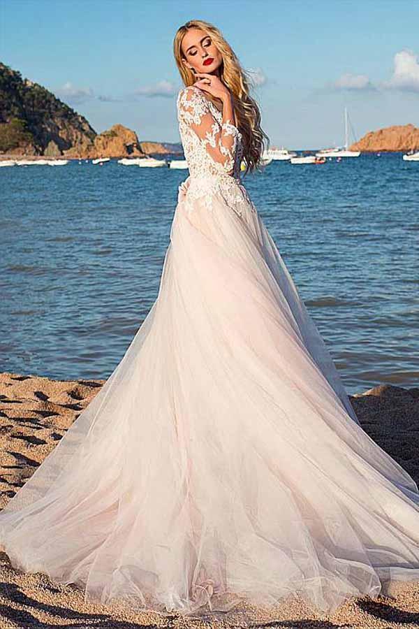 Tulle Scoop Neckline A-line Wedding Dress With Lace Appliques WD188